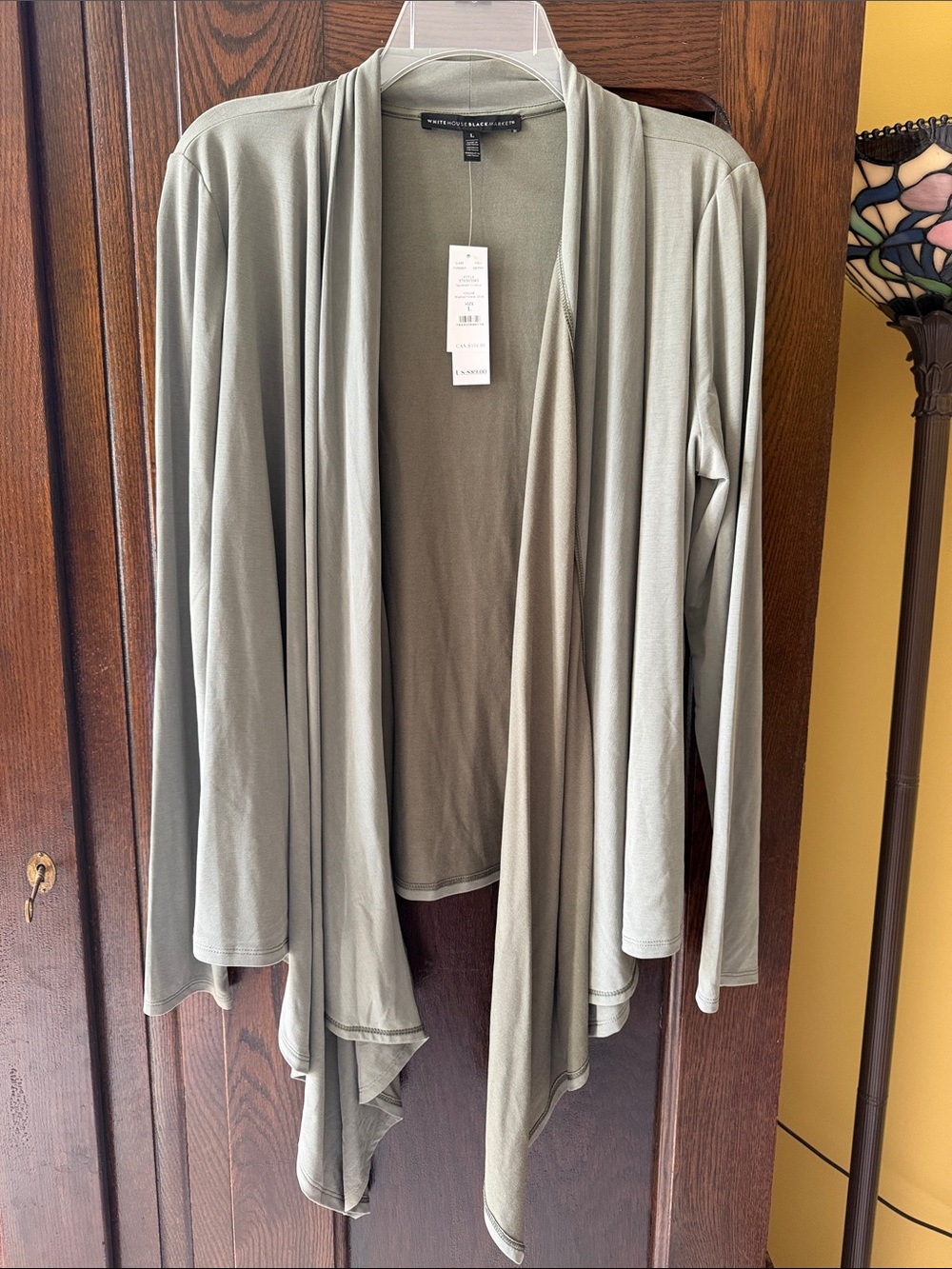 White House Black Market Washed Olive Green Open-Front Cardigan Sandra’s Coverup